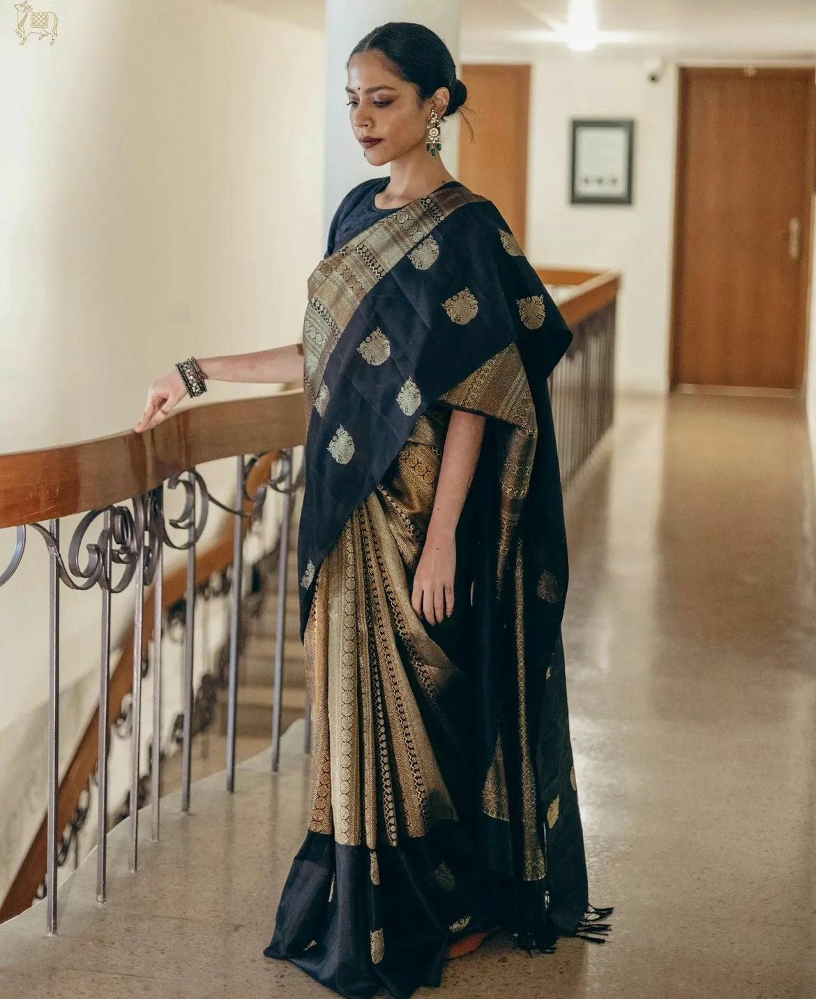 Black Silk Saree with Antique Gold Zari
