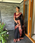 Black Silk Saree with Copper-Gold Border