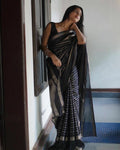 Black Silk Saree with Gold Zari Stripes