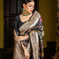 Black Silk Saree with Multicolor Floral Zari Work & Rich Border