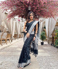 Black Silk Saree with Silver Zari Border