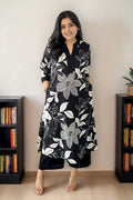 Black White Floral Kurta Set for Women