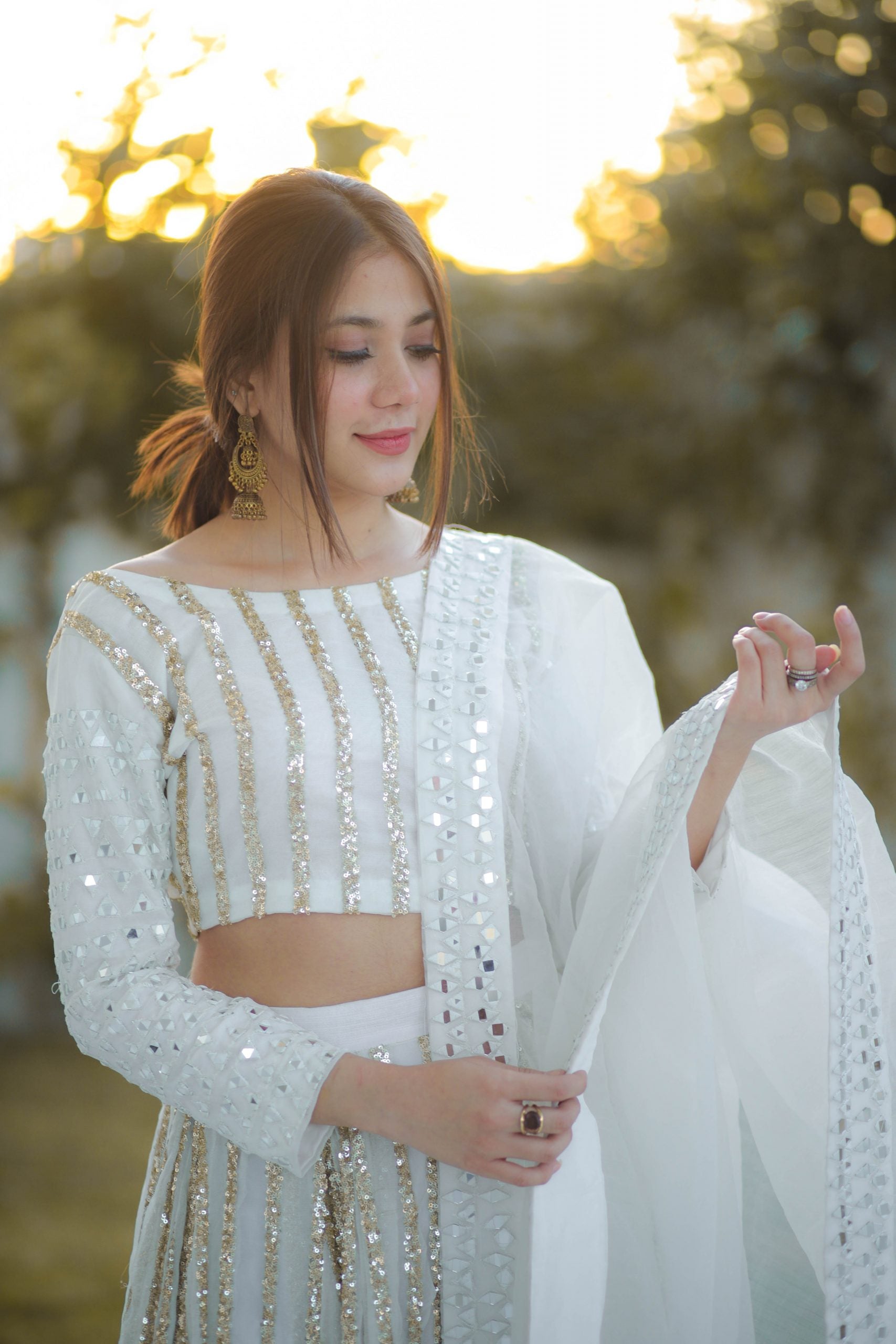 White Sequin Lehenga Set with Dupatta