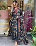 Elegant Blue Floral Printed Kurta Set with Dupatta