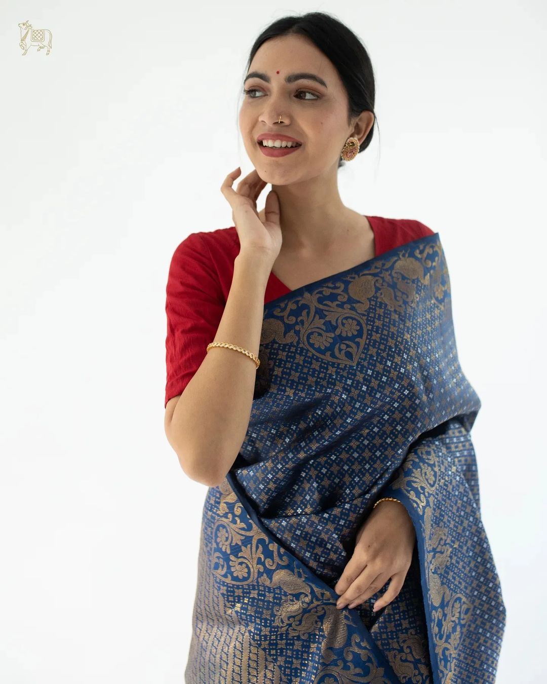 Blue Banarasi Silk Saree with Gold & Silver Zari Weaving & Rich Border