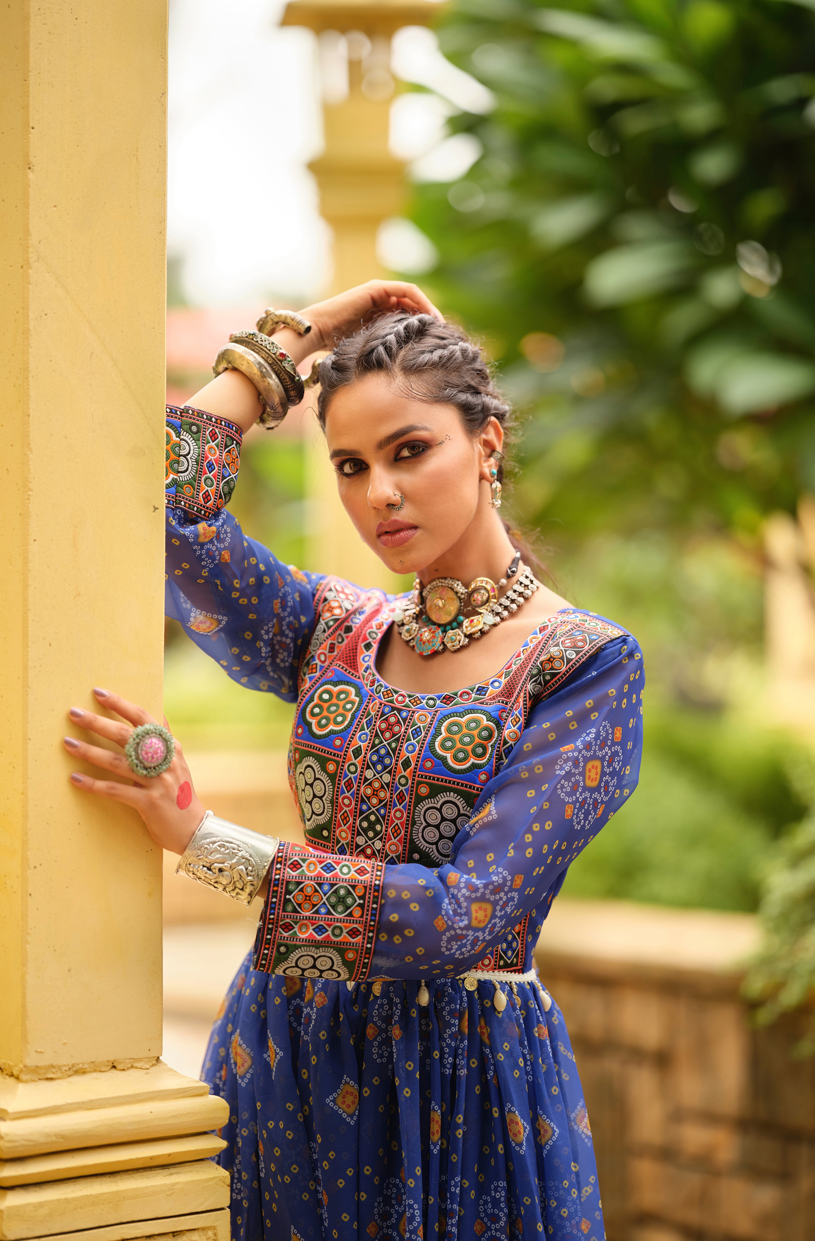 Blue Printed Anarkali Dress for Women