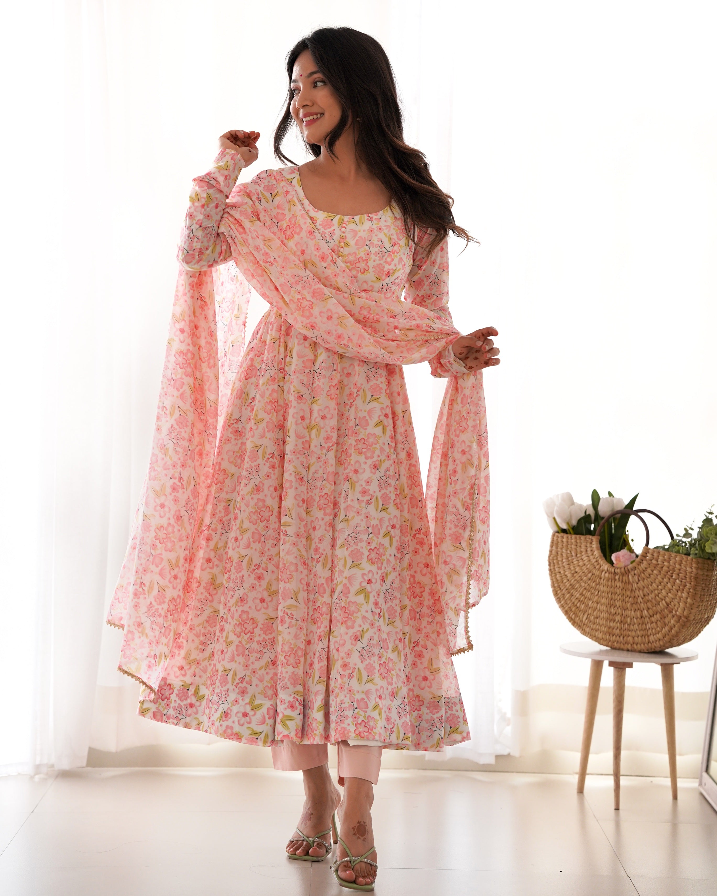 Blush Pink Floral Anarkali Set 