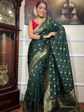 Bottle Green Silk Saree with Gold Zari Work