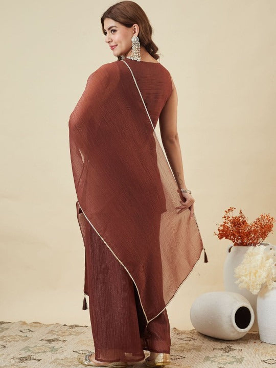 Rust Brown Kurta Palazzo Set with Dupatta