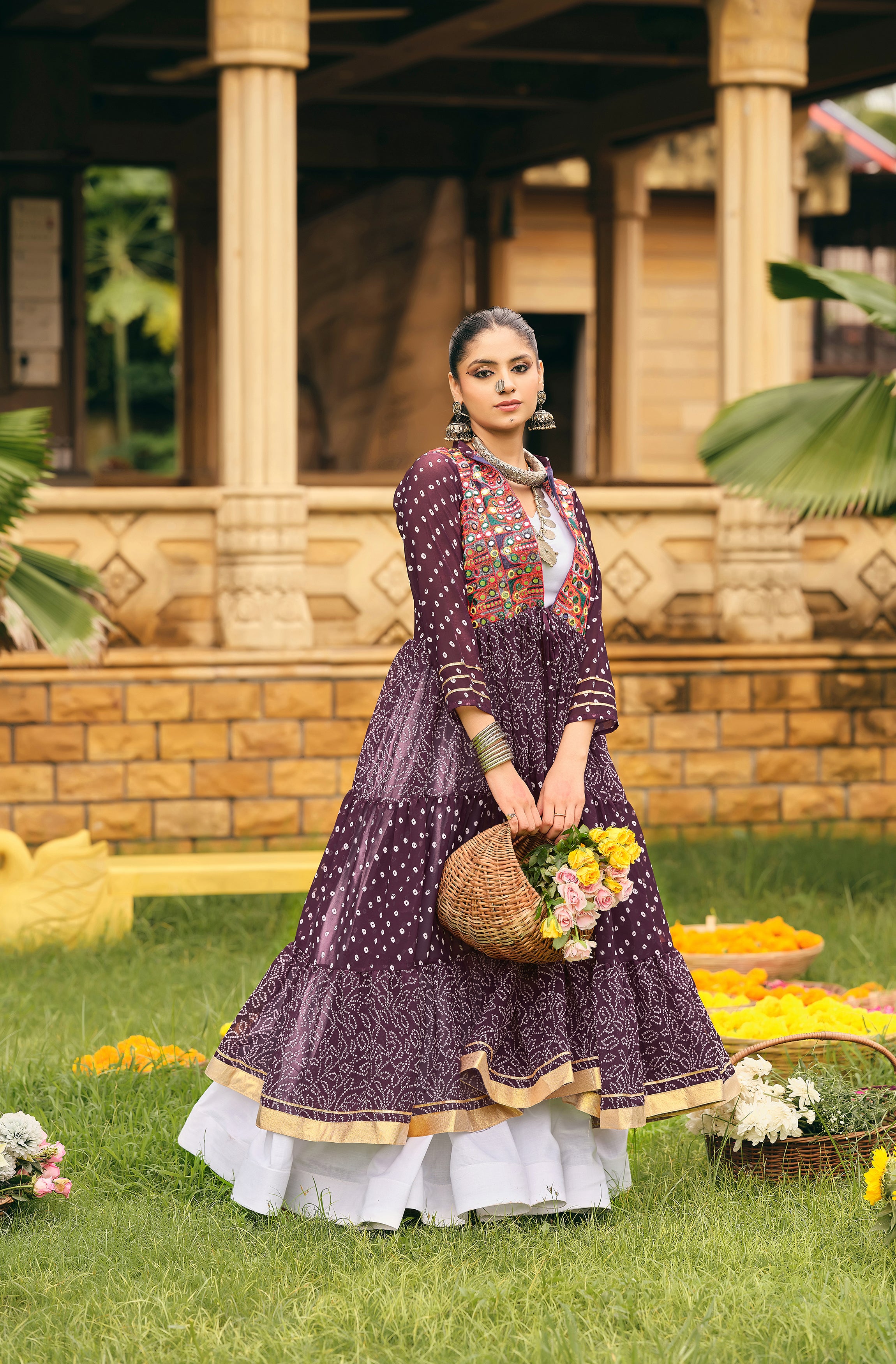Brown Lehenga Set with Multicolor Embroidered Jacket