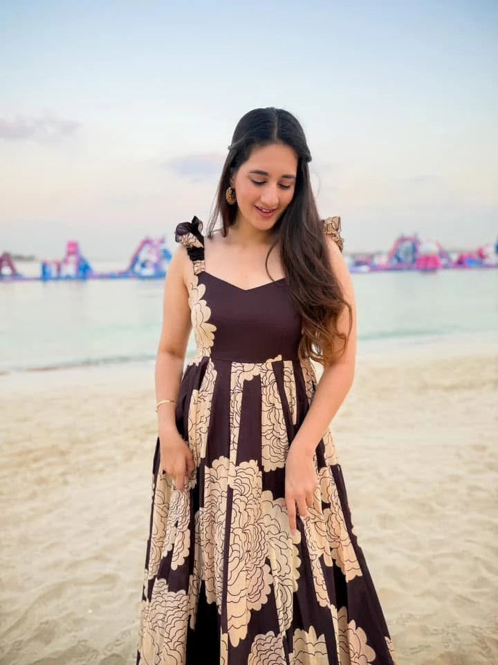 Brown sleeveless Maxi Western Dress