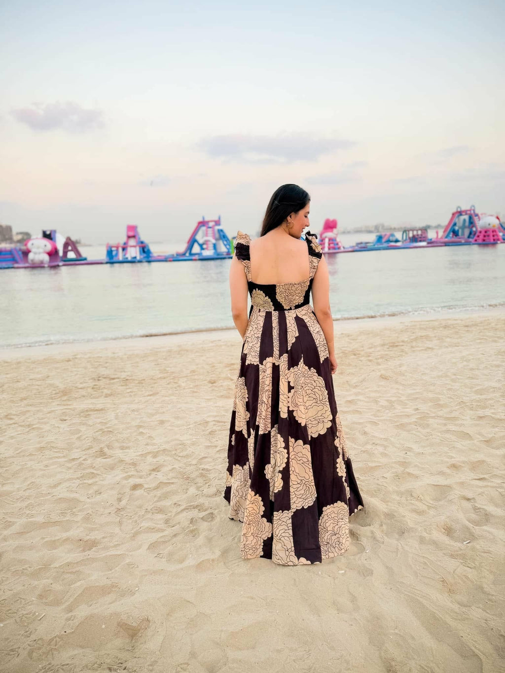 Chocolate Brown Bold Floral Maxi Dress