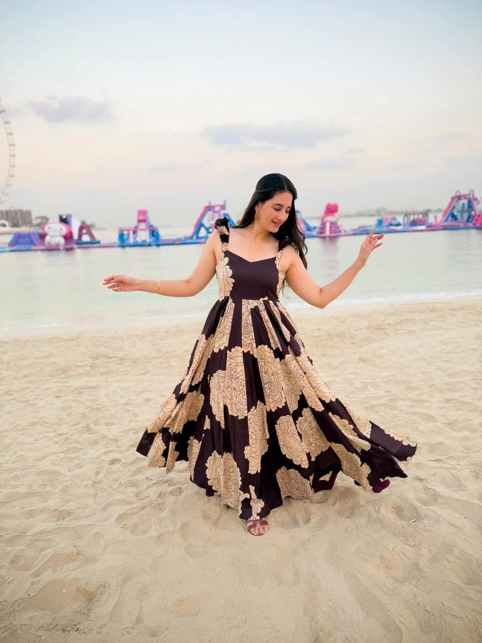 Chocolate Brown Bold Floral Maxi Dress