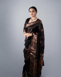Chocolate Brown Silk Saree with Antique Gold Zari