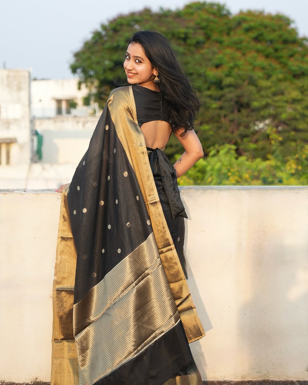 Classic Black Silk Saree with Gold Zari Border