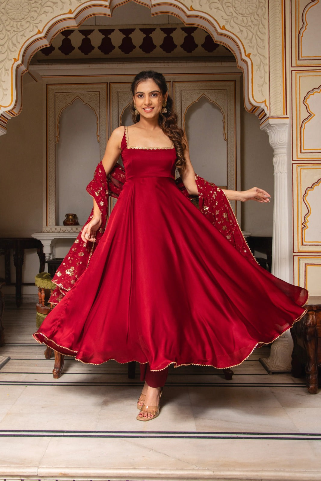 Classic Maroon Anarkali Outfit with Dupatta