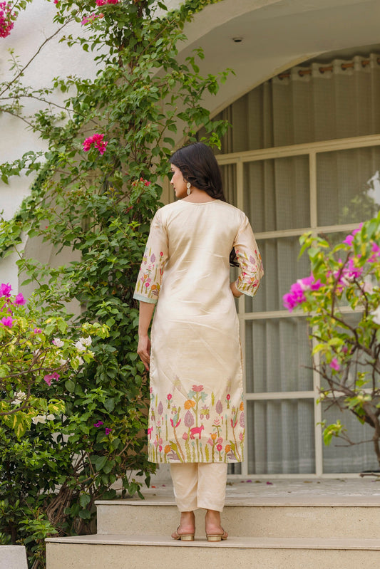 Pearl Elegance: Traditional Cream Ensemble with Sophisticated Flair