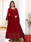 Crimson Maroon Anarkali Kurti with Dupatta for Women