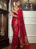 Crimson Red Silk Saree with Gold Zari Work