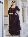 Dark Wine Purple Anarkali Kurta Set with Embellished Dupatta for Women