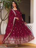 Deep Purple Embroidered Anarkali Kurti with Dupatta for Women