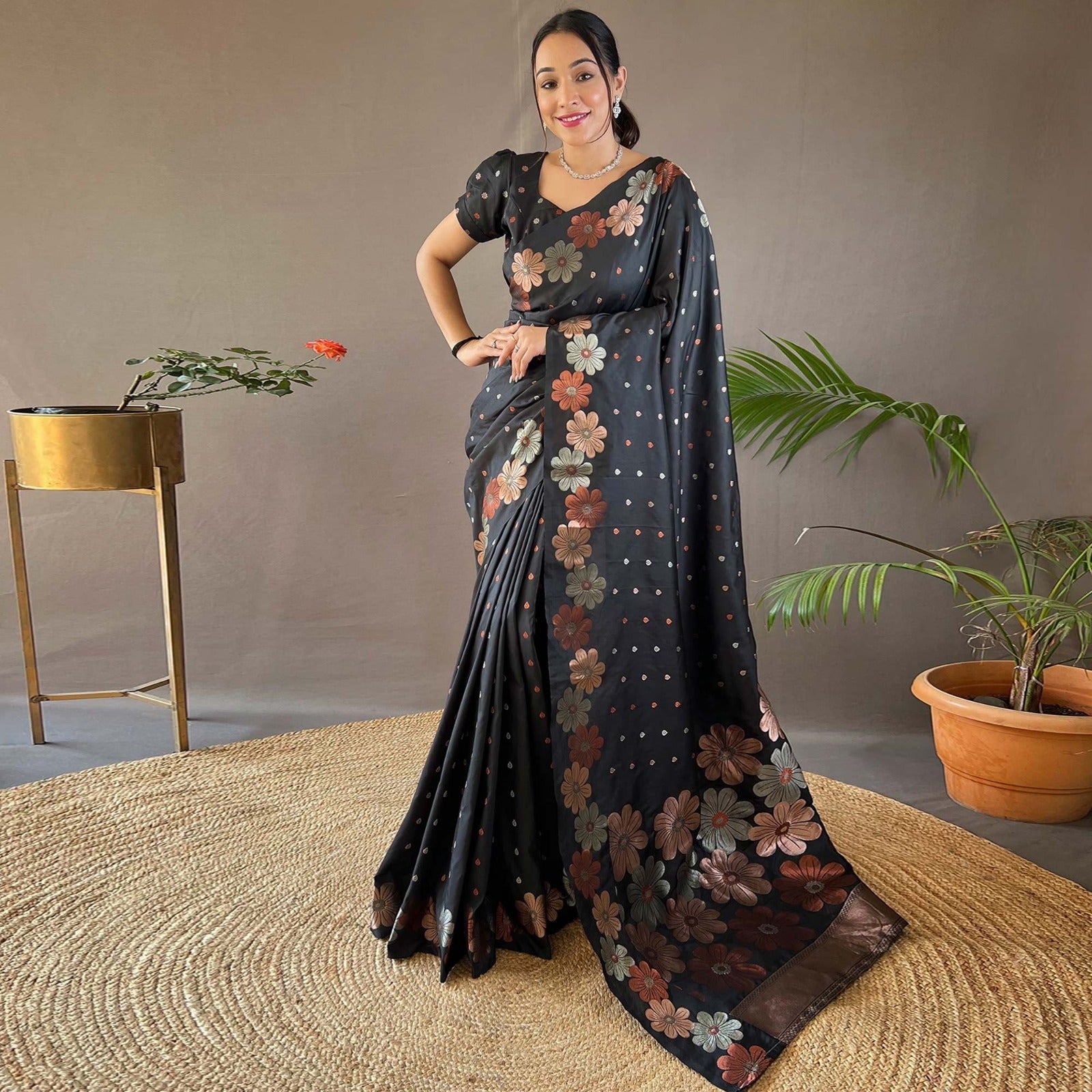 Designer Floral Printed Saree with Elegant Border