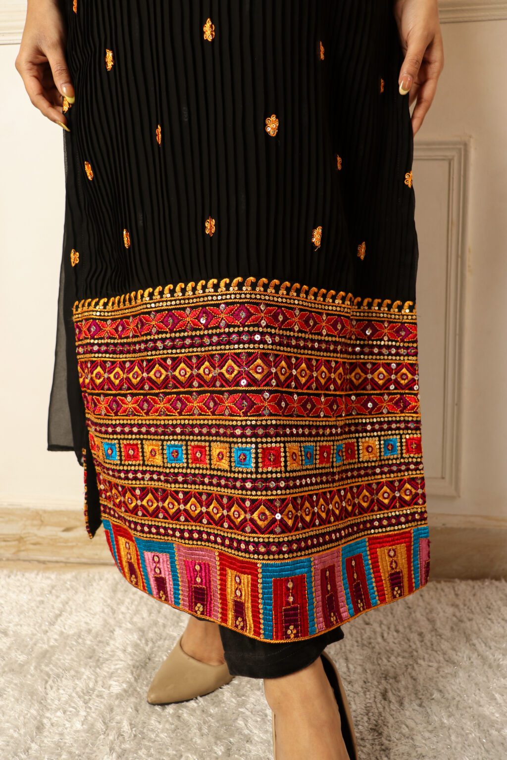 Black Embroidered Kurta Set for Women with Palazzo Pants | Ethnic Printed Designer Kurti Outfit