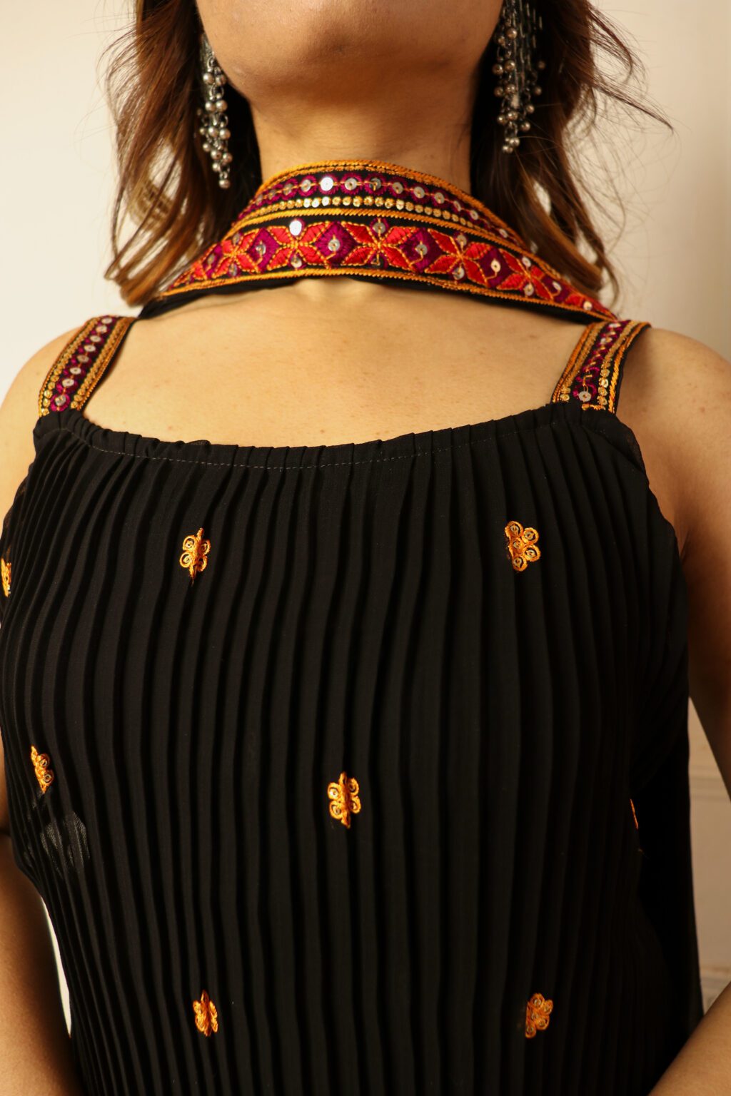 Black Embroidered Kurta Set for Women with Palazzo Pants | Ethnic Printed Designer Kurti Outfit