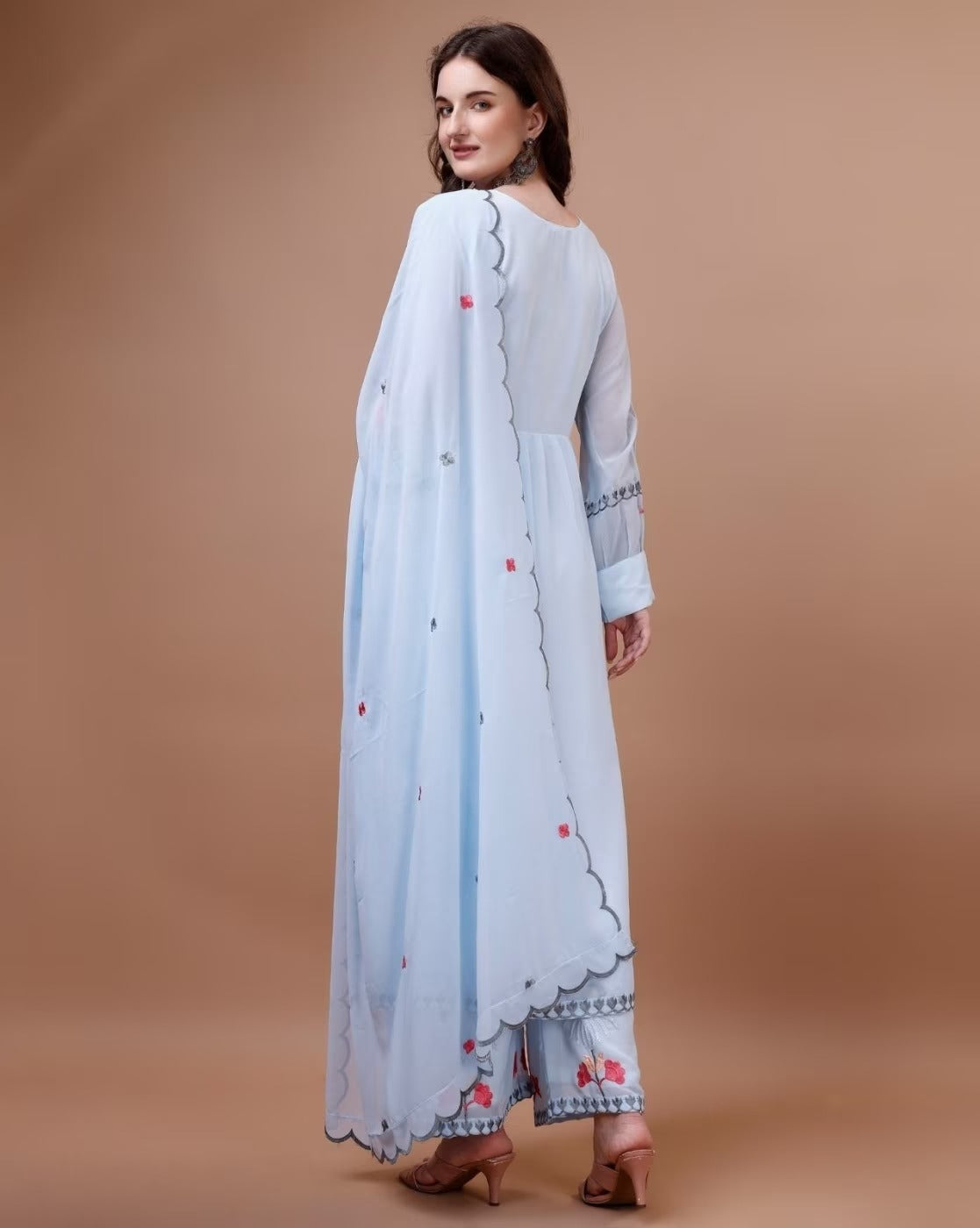 Light Blue Embroidered Kurta Set with Dupatta | Elegant Festive Wear Suit for Women