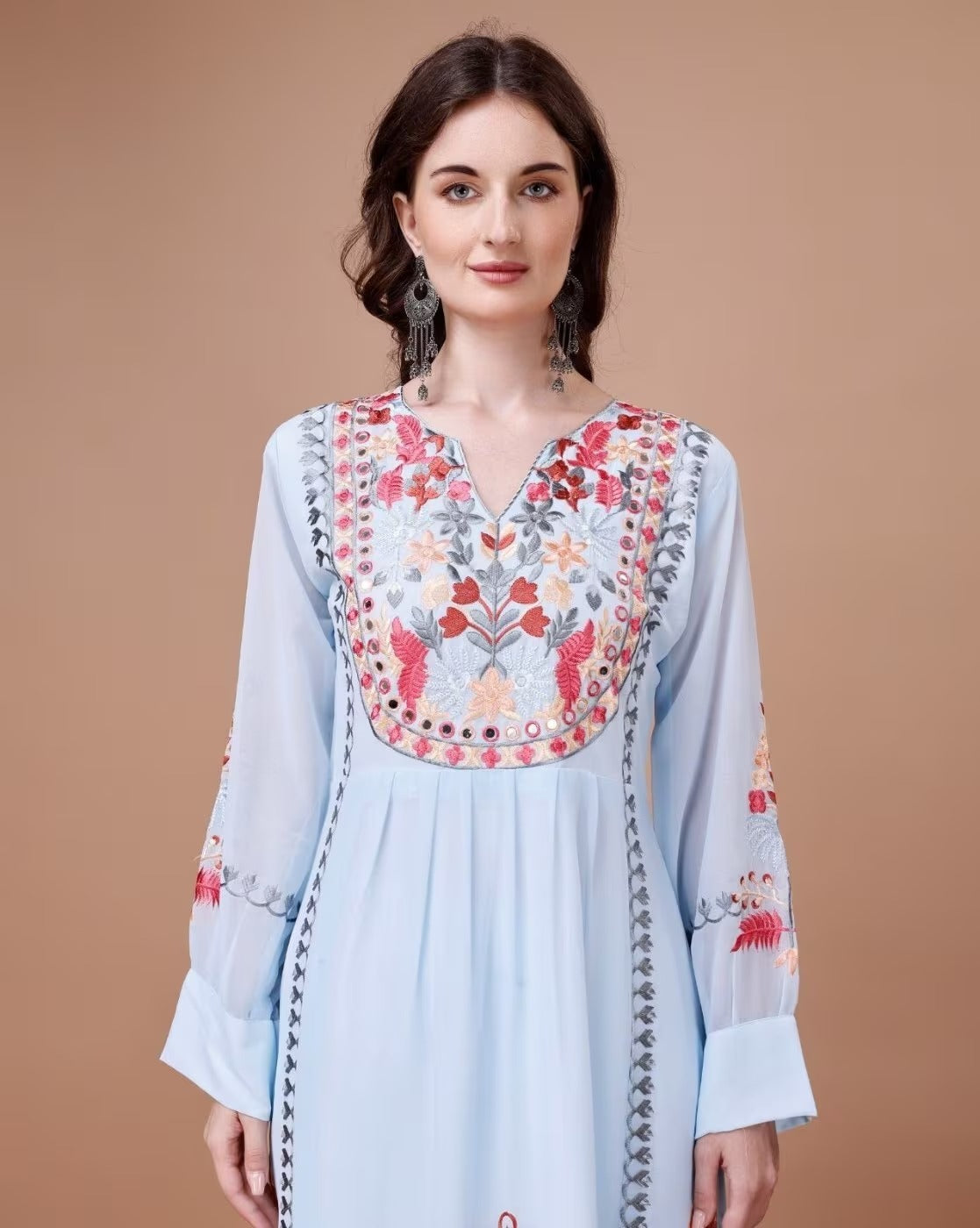 Light Blue Embroidered Kurta Set with Dupatta | Elegant Festive Wear Suit for Women