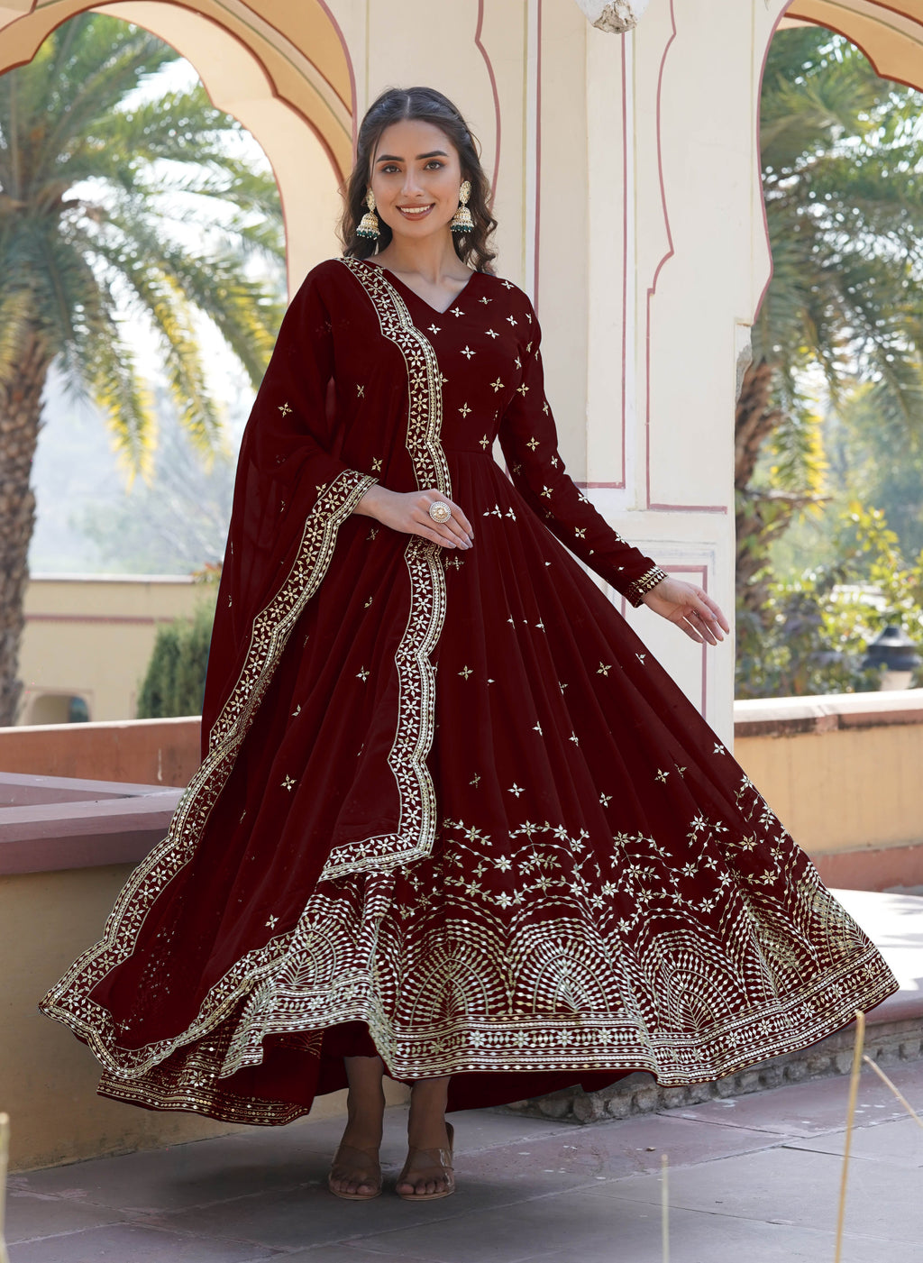 Maroon Anarkali Suit with Dupatta | Wedding & Party Wear