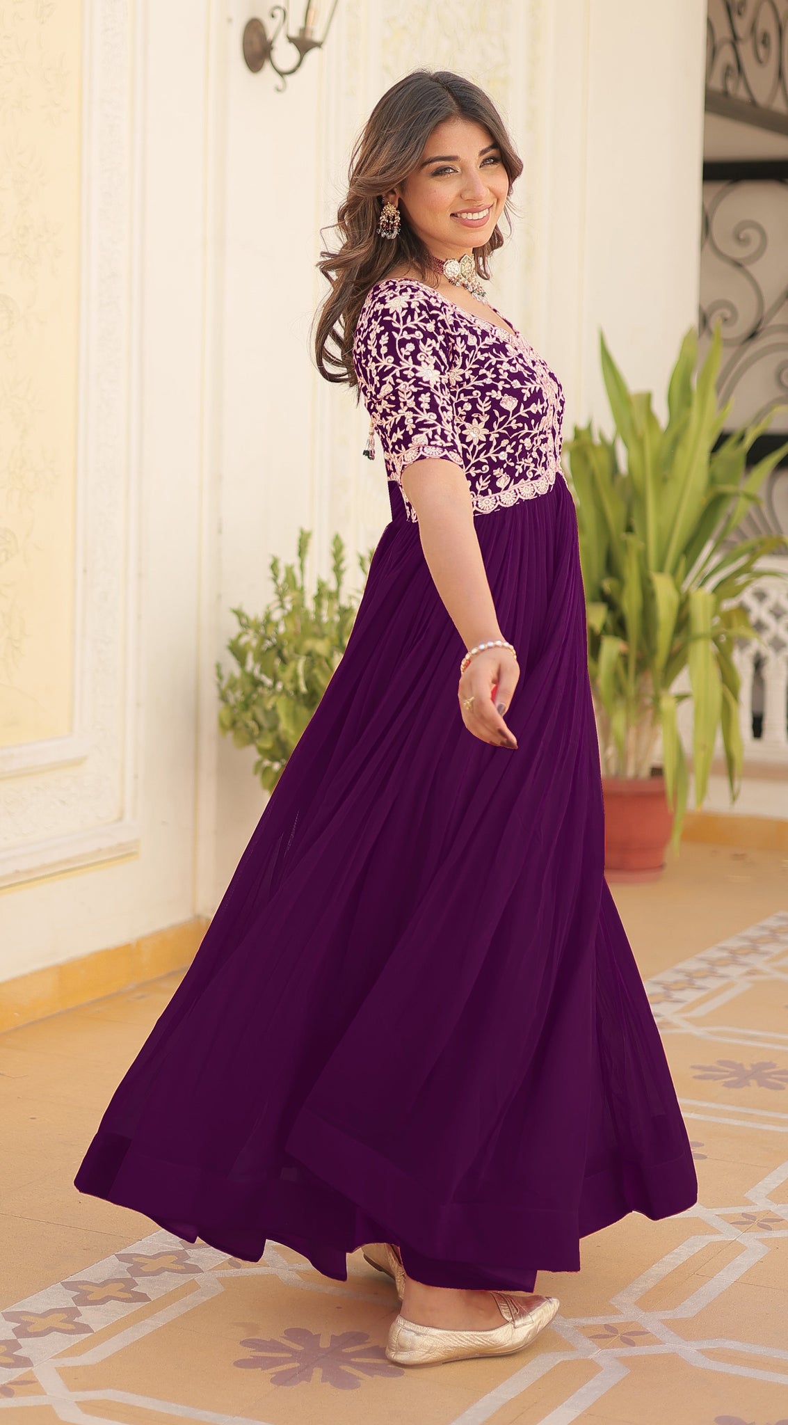 ANARA  Purple Premium Designer Readymade Gown Set For Women