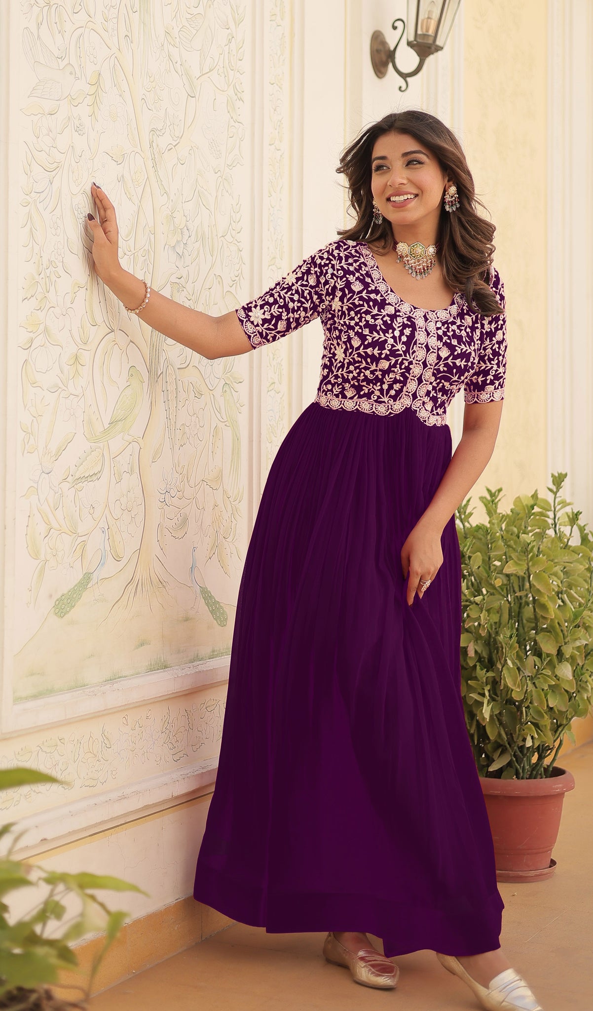 ANARA  Purple Premium Designer Readymade Gown Set For Women