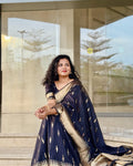 Elegant Black Linen Silk Saree with Gold Zari Border