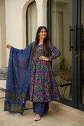 Elegant Blue Floral Printed Kurta Set with Dupatta for Women