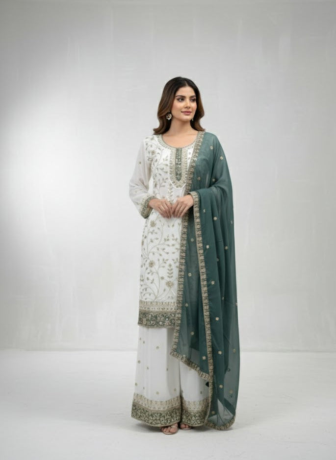 Elegant Embroidered Kurta Palazzo Set with Dupatta for Women
