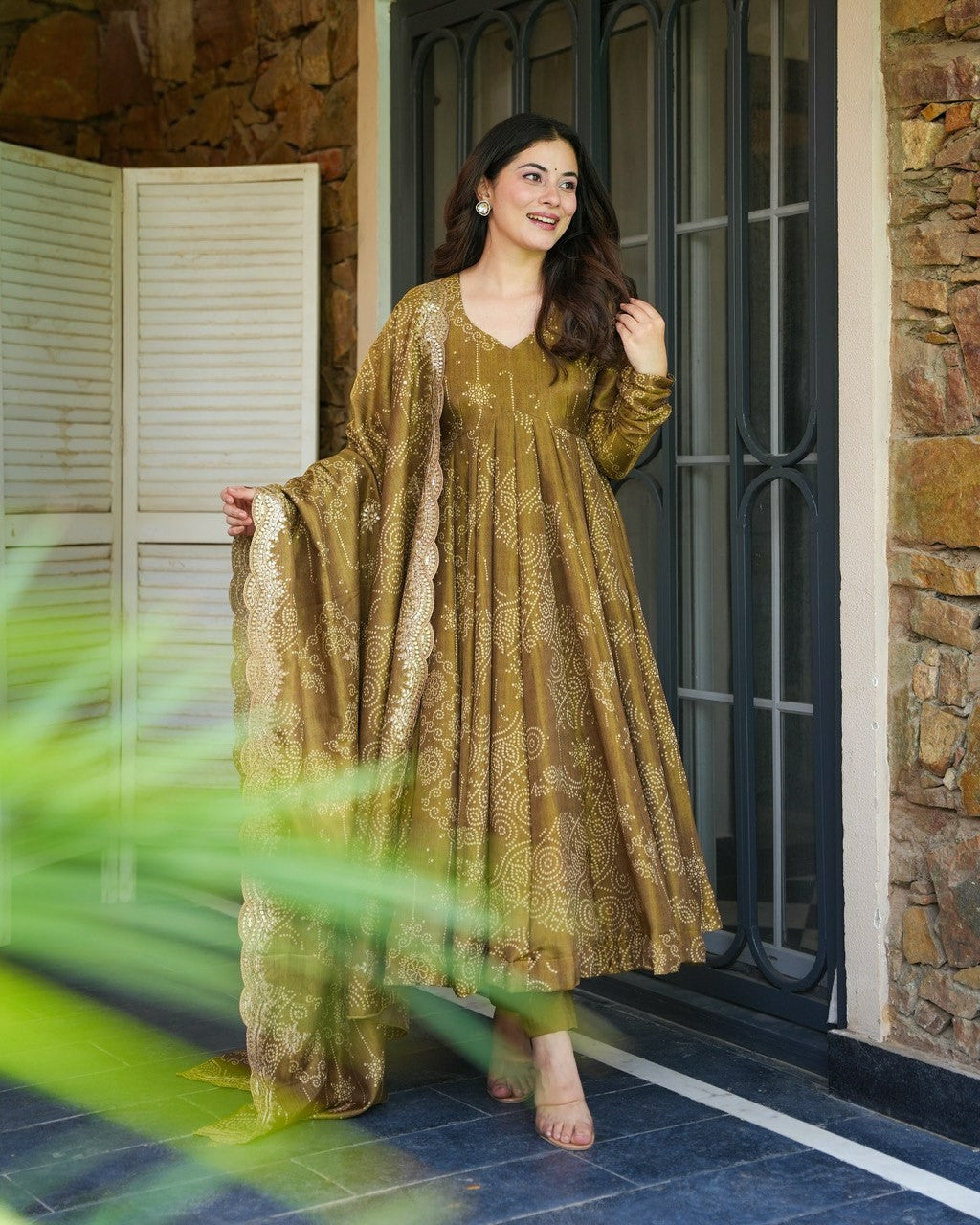 Elegant Mustard Gold Anarkali Kurta Set with Dupatta