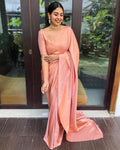 Elegant Peach Silk Saree with Subtle Zari Work & Rich Border