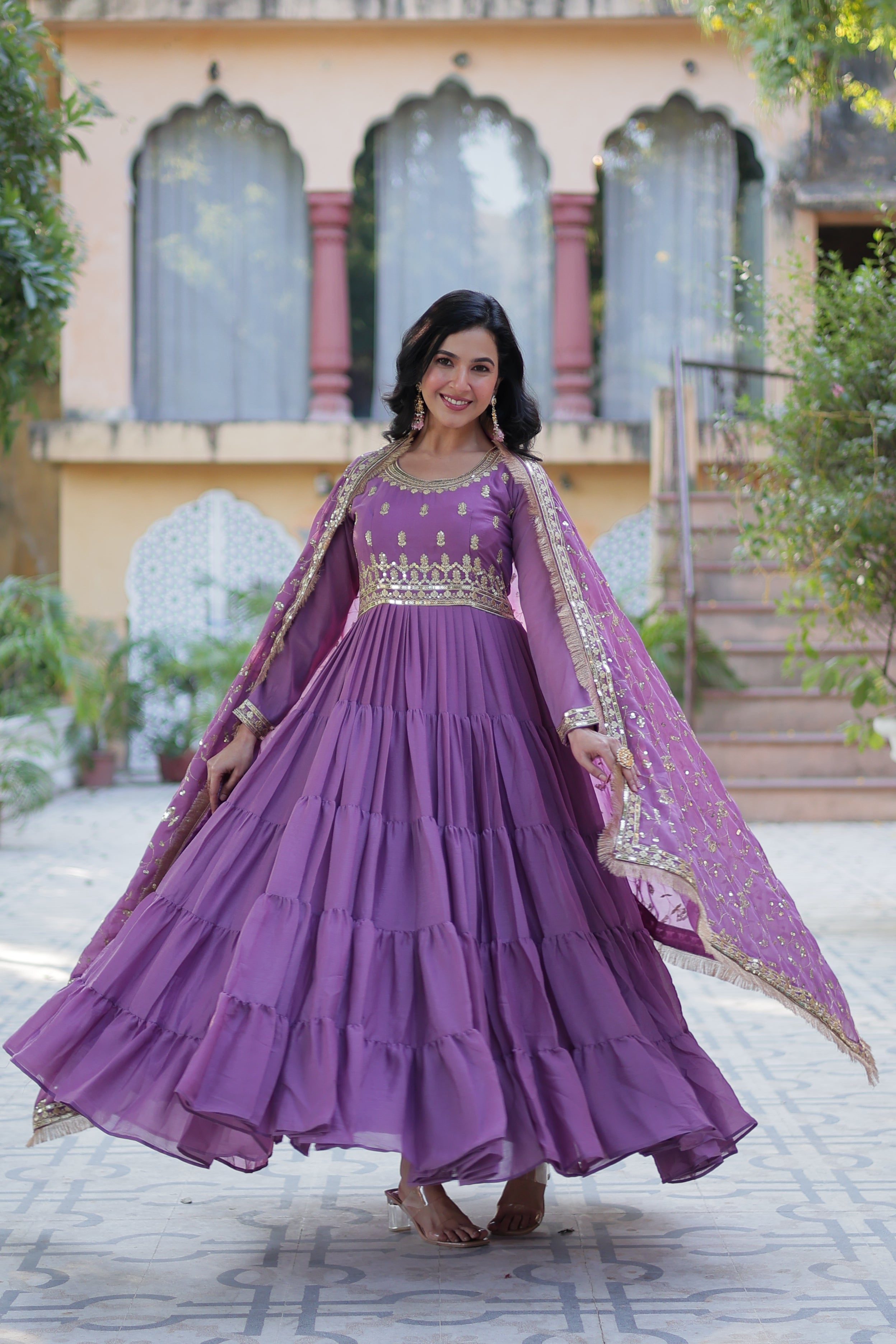 Elegant Purple Anarkali Kurti with Dupatta for Women