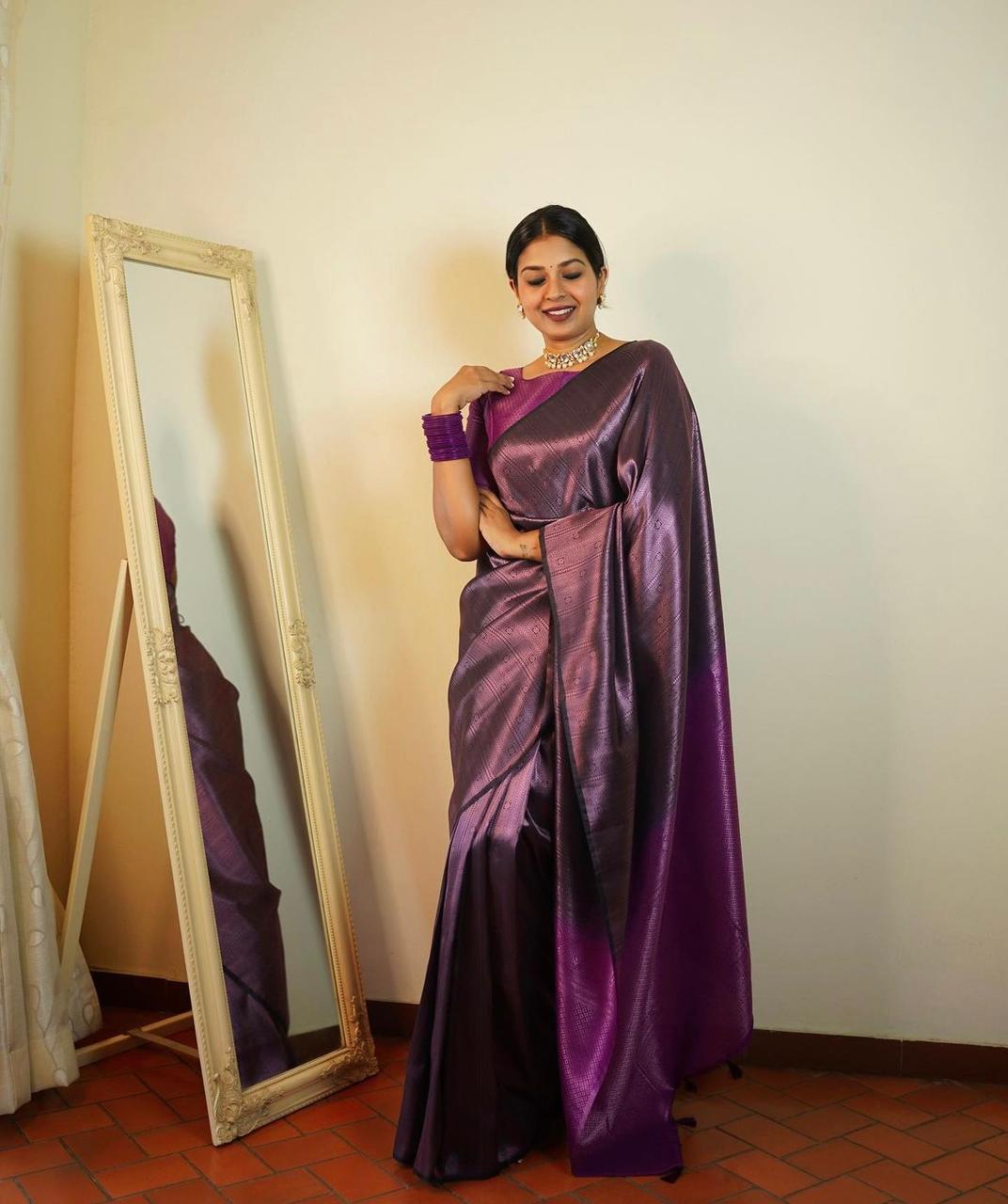 Elegant Purple Silk Saree with Metallic Sheen