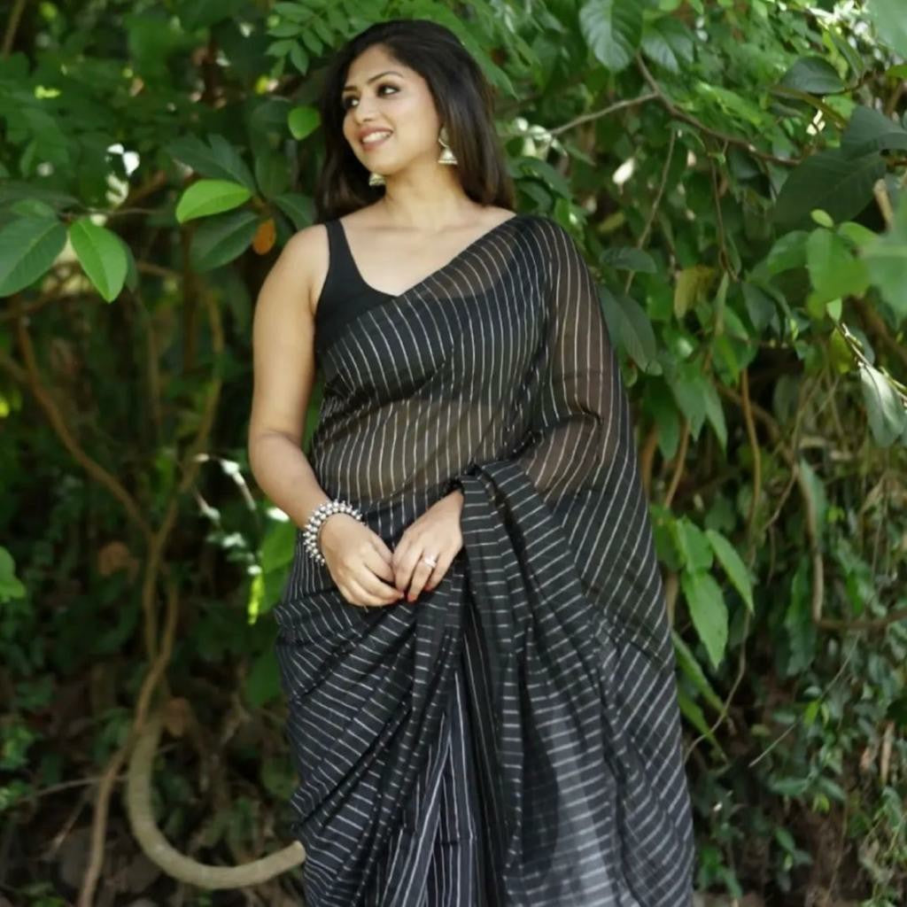 Elegant Striped Saree with Contemporary Design & Lightweight Drape