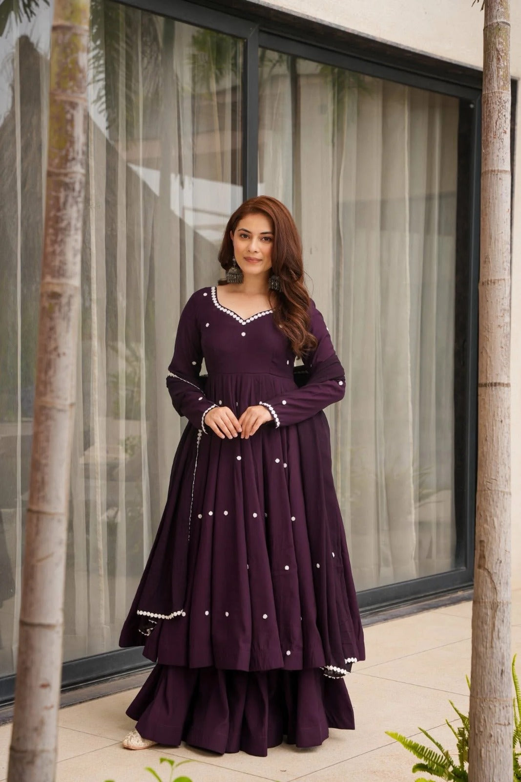 Elegant Wine Anarkali Kurta Set for Women