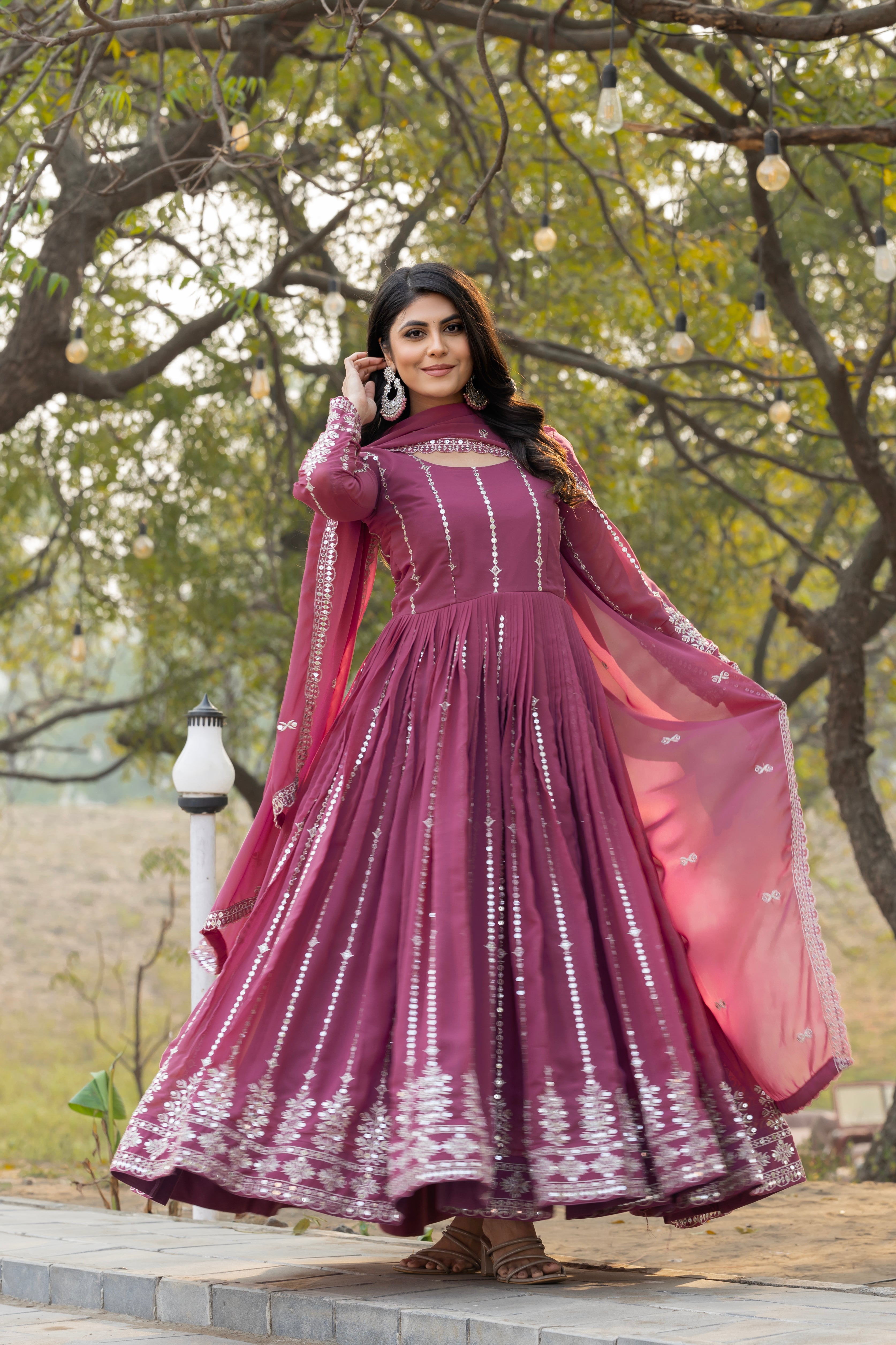 Embellished Anarkali Suit with Dupatta for Women