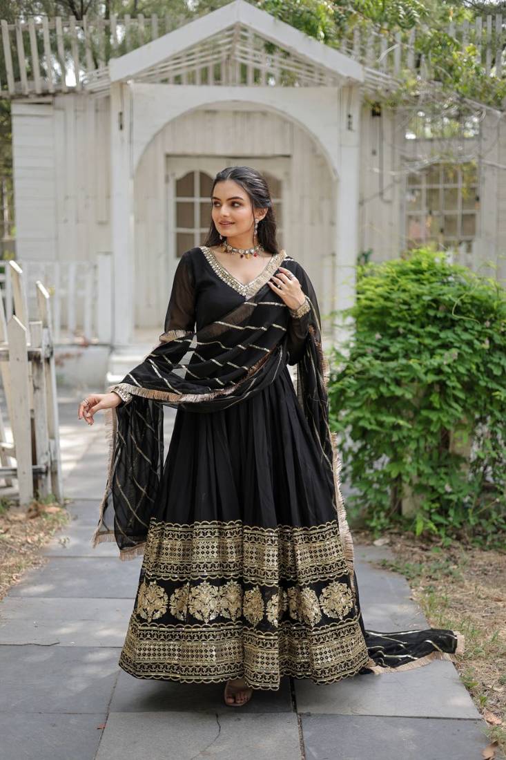 Embroidered Anarkali Gown with Dupatta for Women