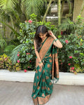 Emerald Green Silk Saree with Copper Zari Work
