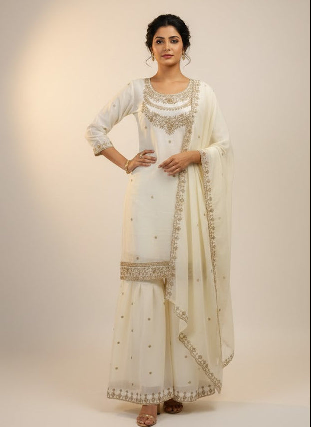 Festive Special Embroidered Kurta Set with Palazzo