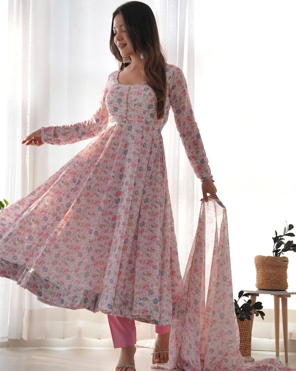 Floral Printed Anarkali Kurta Set with Dupatta for Women