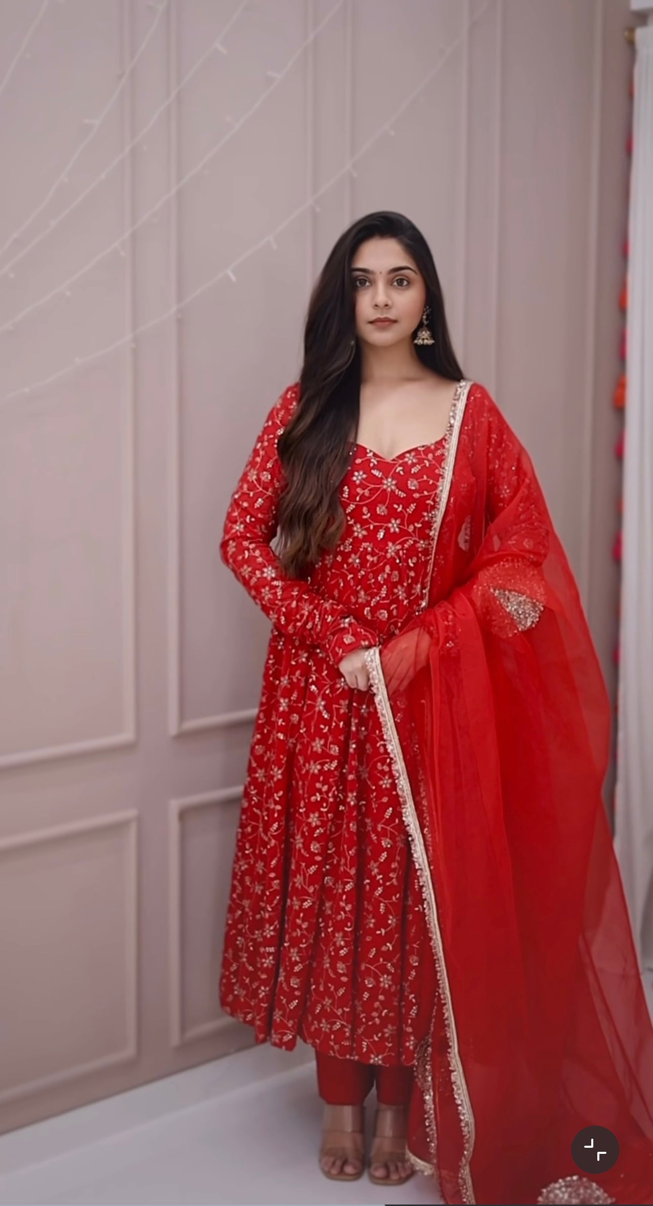 Floral Red Anarkali Kurti with Dupatta for Women