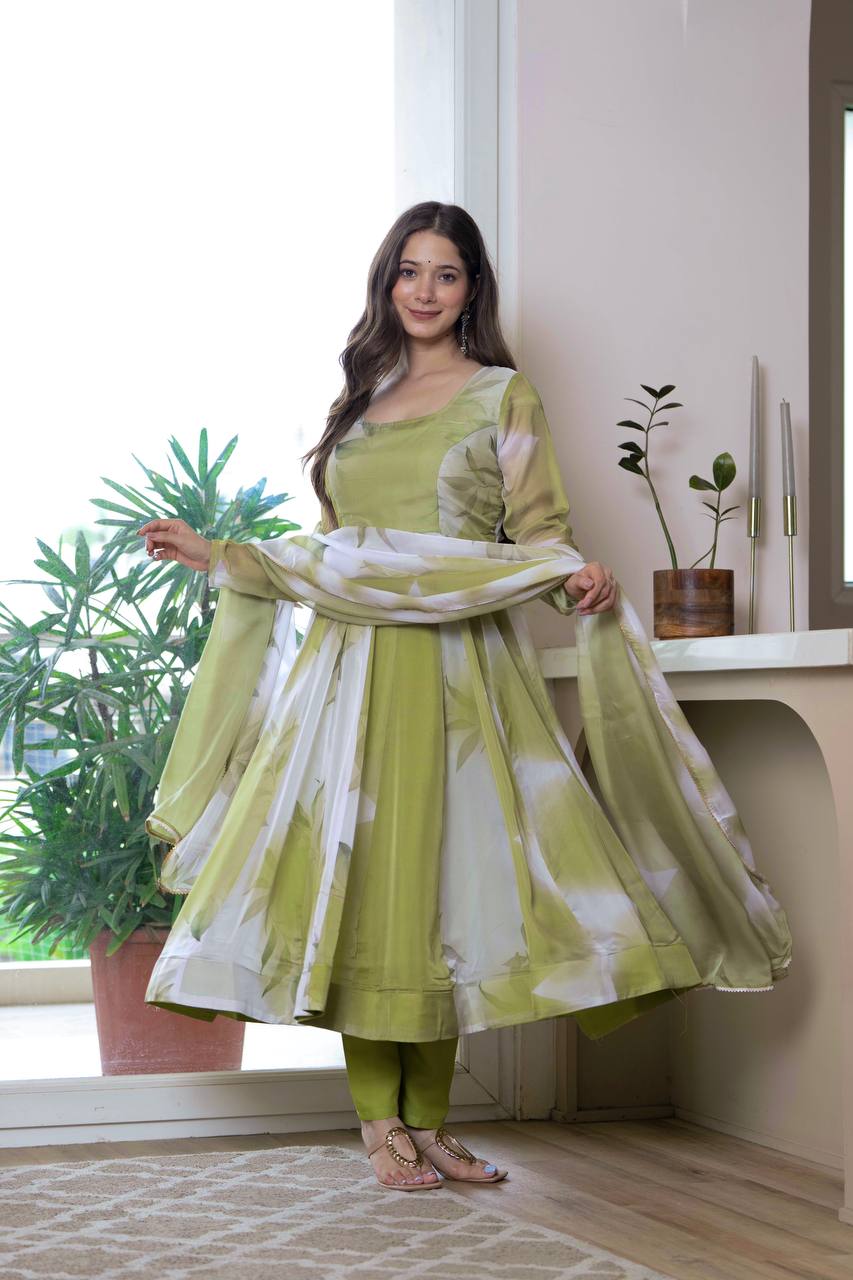 Olive Green Anarkali Kurta Set for Women
