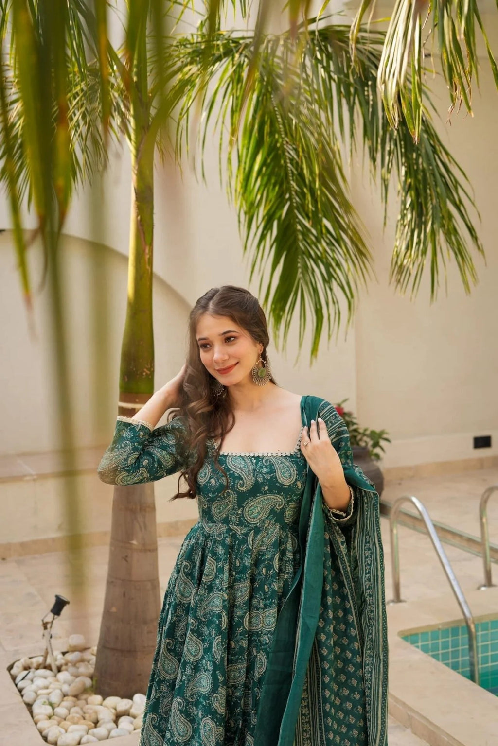 Green Printed Anarkali Suit Set for Women